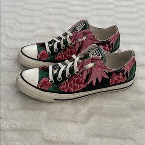Converse Women's Black and Pink Floral Canvas Sneakers